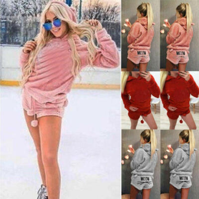 

Womens Cat Fleece Fluffy Warm PJS Pyjamas Sleepwear NightWear Set Pajamas Outfit