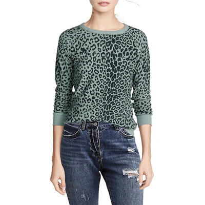 

Women Long Sleeve Leopard O-Neck Knitted Autumn Leisure Loose Sweater Tops