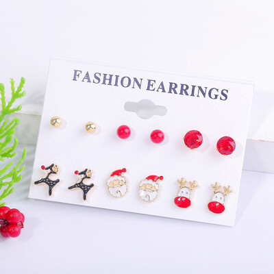 

6 Pair\Set Christmas Tree Snowman Deer Bell Ear Stud Earrings Xmas Party Jewelry gifts