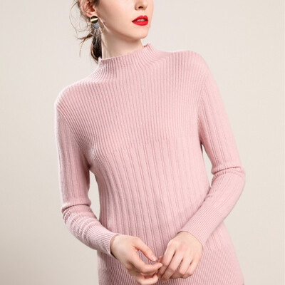 

QIANMUCHUN Womens Half High Collar Sucker Slim Cashmere woolen sweater 5785