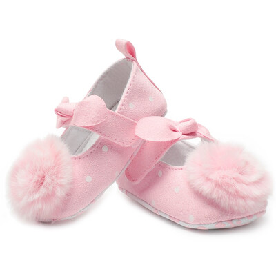 

Newborn Toddler Baby Girls Dot Print Bowknot Hairball Soft Sole Casual Shoes