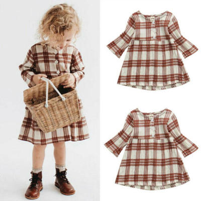 

Toddler Baby Girls Popular Plaid Long Sleeve Ruffles Dress Autumn Clothes Outfit