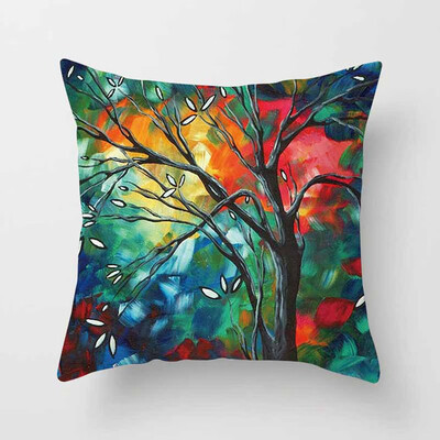 

18 X 18 Inch Creative Magic Three-Dimensional Colorful Tree Cushion Hug Pillowcase Linen Waist Cushion Cover