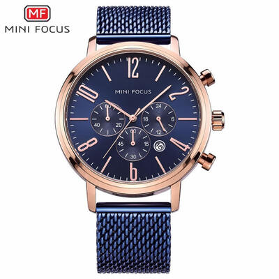 

MINI FOCUS MF0183G Mens 46mm Waterproof Quartz Watch With Metallic Watchband