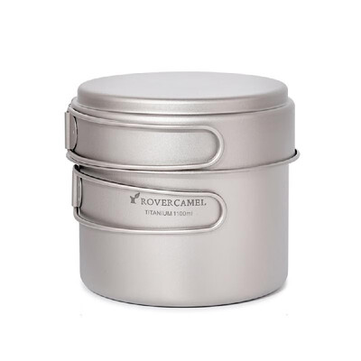 

Ultralight Titanium Cookset Outdoor Camping Cookware Set 1100ml Pot&350ml Fry Pan with Folding Handles