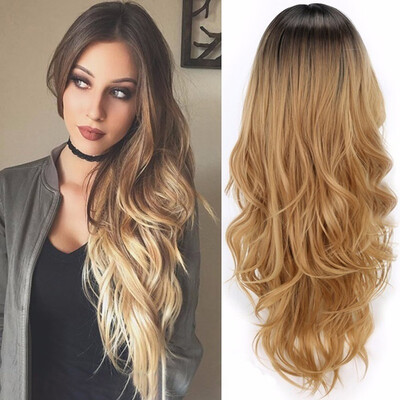 

〖Follure〗Women Blonde Gradient Long Curly Synthetic Wig Full Wig Fashion Wavy Wig