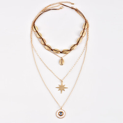 

Natural Sea Shell Beads Adjustable Boho Necklaces Summer Beach Conch Rope Choker Seashell Choker for Women GirlsGold