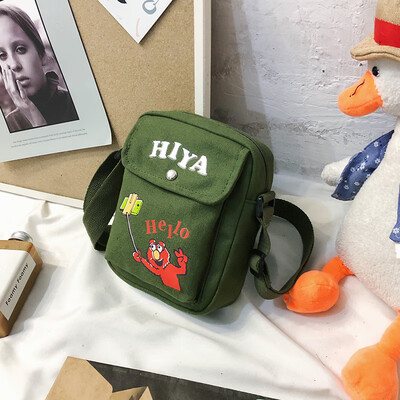

Canvas small bag handbags new 2019 cartoon cute small square bag personality casual wild single shoulder Messenger bag tide
