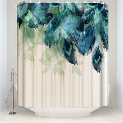 

Watercolor Decor Shower Curtain Peacock Feather Pattern Waterproof Polyester Fabric Bathroom Shower Curtains