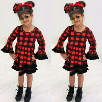

Toddler Baby Girl Xmas Costume Plaids Princess Dress Ruffle Lace Christmas Dress