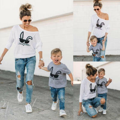 

HOT Family Matching Outfits T-shirt MOTHER SON Women&Babys Rabbit Tee Tops