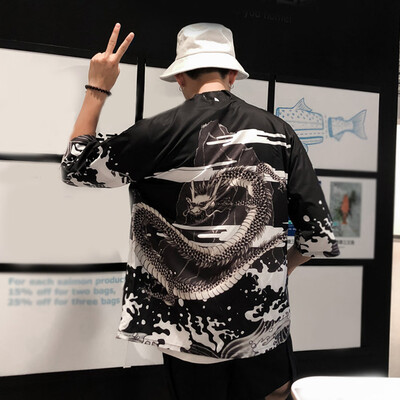 

Men Blouse Kimono Shirt Tops Half Sleeve Printed Beach Party Summer Loose Fit