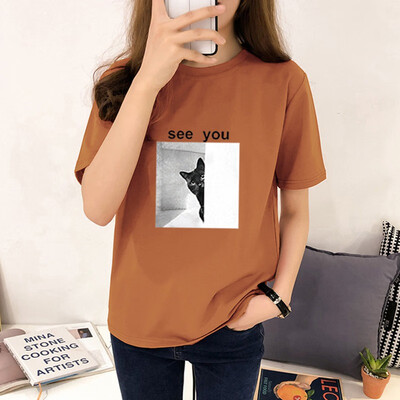 

Harajuku Summer Womens Oversize Cartoon Printed Letter Short-Sleeved T-shirt Shirt Round Neck Casual Loose T shirt Female