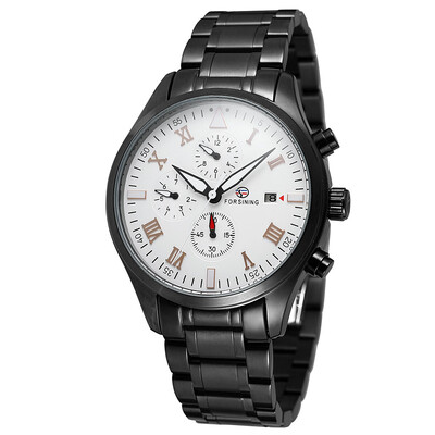 

Forsining authentic mens automatic mechanical watch three-eye six-pin waterproof steel belt mens watch