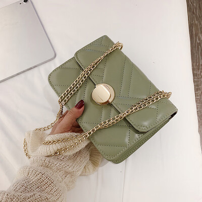 

2019 new texture small square bag Korean version of the wild embroidery thread round lock small bag female simple chain shoulder Messenger bag
