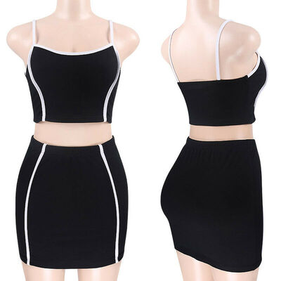 

USA Women 2 Piece Set Dresses Bodycon Skirt Outfit Crop Top Mini Summer Dress