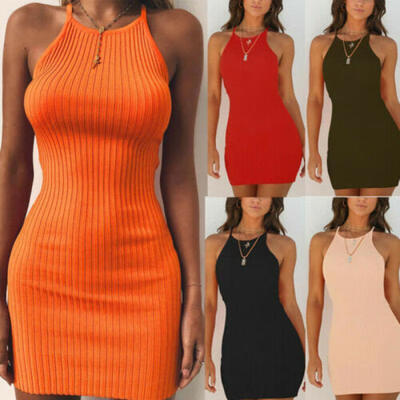 

Women Summer Sleeveless Bodycon Cotton Party Evening Cocktail Short Mini Dress