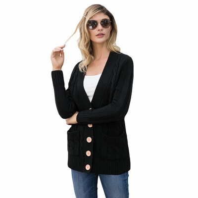 

V-neck button pocket long-sleeved sweater cardigan casual womens knit sweater