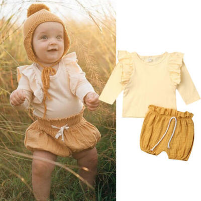 

UK Newborn Kid Baby Girl Clothes Long Sleeve TopsPP Shorts Cotton&Linen Outfits