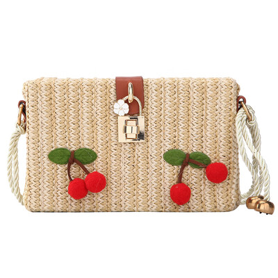 

Summer Straw Beach Crossbody Bag Lock 2019 New Girl Chains Small Shoulder Strawberry Handbag Flap Fashion Women Messenger Bag
