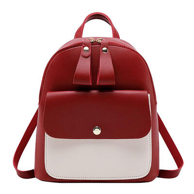 

Hit Color Backpack Women Leather Travel Shoulder Satchel Small School Bags