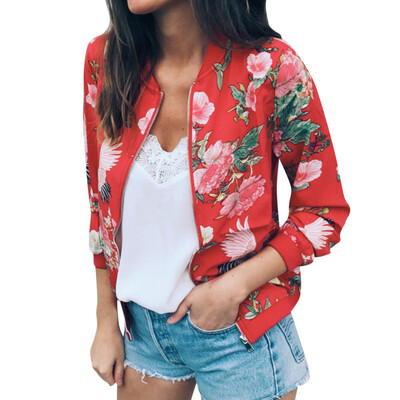 

Toponeto Womens Ladies Retro Floral Zipper Up Bomber Jacket Casual Coat Outwear BUL
