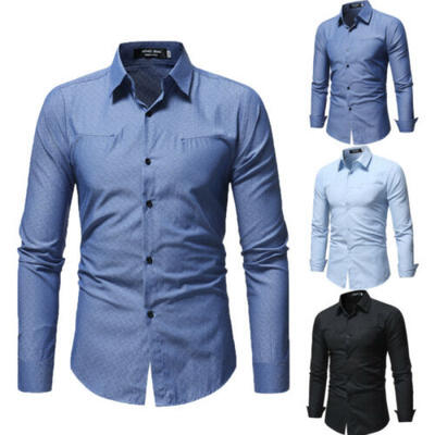 

US Fashion Mens Slim Fit Shirt Long Sleeve Dress Shirts Casual Business Shirt