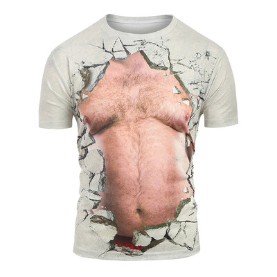 

Round Neck Chest Hair 3D Print Tee