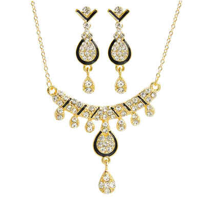 

Drop Dangle Pendant Necklace Earrings Kit Lady Teardrop Necklace Sparkling Crystal Rhinestone Earrings