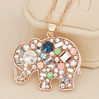 

Multicolor Rhinestone Lucky Elephant Pendant Necklace Fashion Lady Sweater Chain