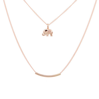 

Golden Plated Lucky Us Elephant Double Balance Alloy Clavicle Bone Pendant Short Necklace