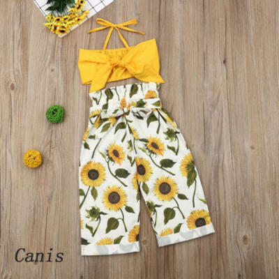

US Sweet Toddler Baby Girl Clothes Halter Vest Tops Sunflower Pants Outfit Set