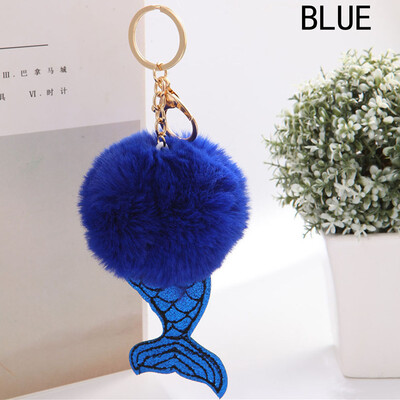 

Top Quality Mermaid Design Key Chain Artificial Fur Fluffy Ball Car Bag Key Rings