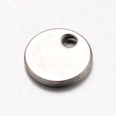 

304 Stainless Steel Charms Flat Round Tag Charm Stainless Steel Color 7x1mm Hole 1mm