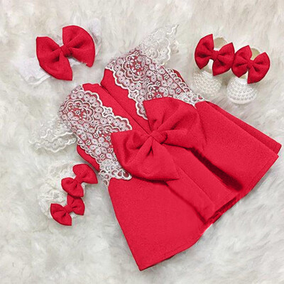 

Summer Toddler Baby Girls Lace Fly Sleeve Bow Dress Clothes Princess Dresses