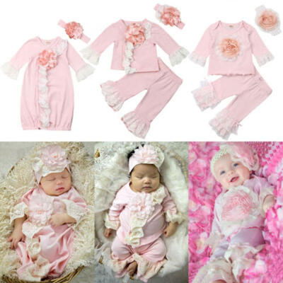 

0-18M Newborn Baby Girls Swaddle Blanket Pajamas Tops Pants Headband Outfits USA