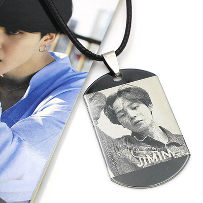 

KPOP BTS Bangtan Boys Same Paragraph Necklace Stainless Steel Square Photo Pendant Necklace Boys Girls Necklace Gifts for Fans