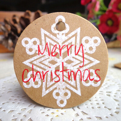 

50Pcs Christmas Hat Kraft Paper Gift Tags Scallop Label Luggage Blank Strings