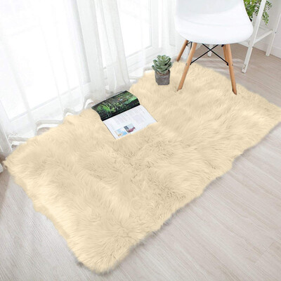 

Gobestart Wool Imitation Sheepskin Rugs Faux Non Slip Bedroom Shaggy Carpet Mats