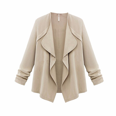 

Toponeto Women Autumn Spring Solid Long Sleeve Loose Plus Coat Cardigan KHL