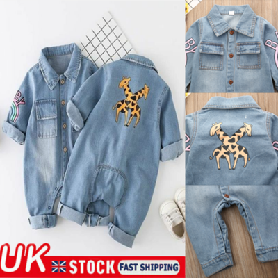 

UK For 3-18M Baby Boy Giraffe Denim Fabric Romper Outfits Autumn Winter Clothes