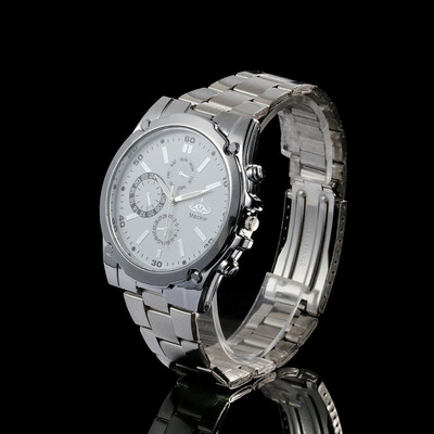 

Gobestart Mens Business Watch Three Eyes Dial Stainless Steel Belt Quartz Watch