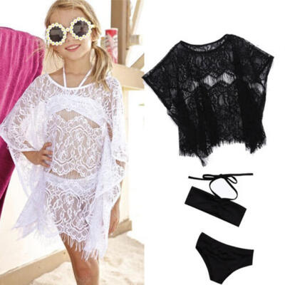 

Uk Kids Girls Swimming Costume Bikini Set Bechwear Swimsuit Cover-Up 3PCS Outfit