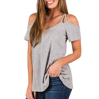 

Starmoon Women Summer Cold Shoulder Short Sleeve Shirt Casual Tunic Tops Blouse