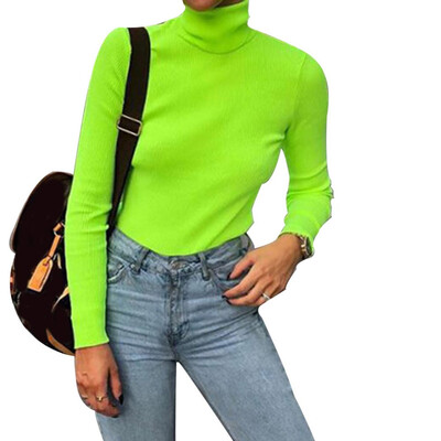 

2019 Autumn&winter new style Fashion Women High collar Long Sleeves Silm Fit Solid color Sweater