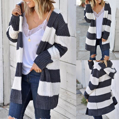 

〖Follure〗Womens Long Sleeve Pullover Patchwork Stripe Sweater Knitted Cardigan Hoodie