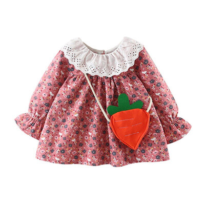 

Baby Girl Dress Autumn Toddler Floral Pattern Clothes Long Sleeve Cotton Dresses Outfits with Bag