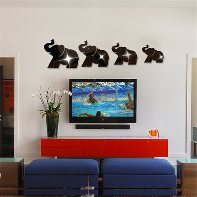 

Gobestart 4pcs Elephant Mirror Wall Sticker Decor Art DIY Home Decal Mural New