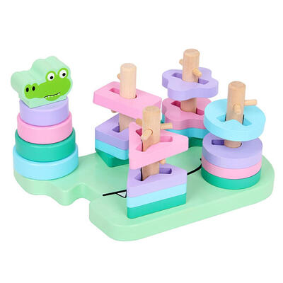 

Children Toy Wooden Geometric Sleeve Column Building Blocks Cognitive Board