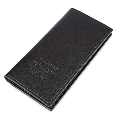 

Men Lichee Pattern Solid Color Letter Open Soft Vertical Long Wallet